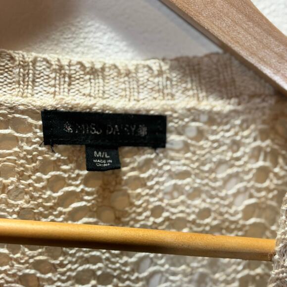 Miss Daisy M/L Beige Open Knit Boho Cardigan | Crochet Kimono Sweater Neutral - Picture 2 of 7